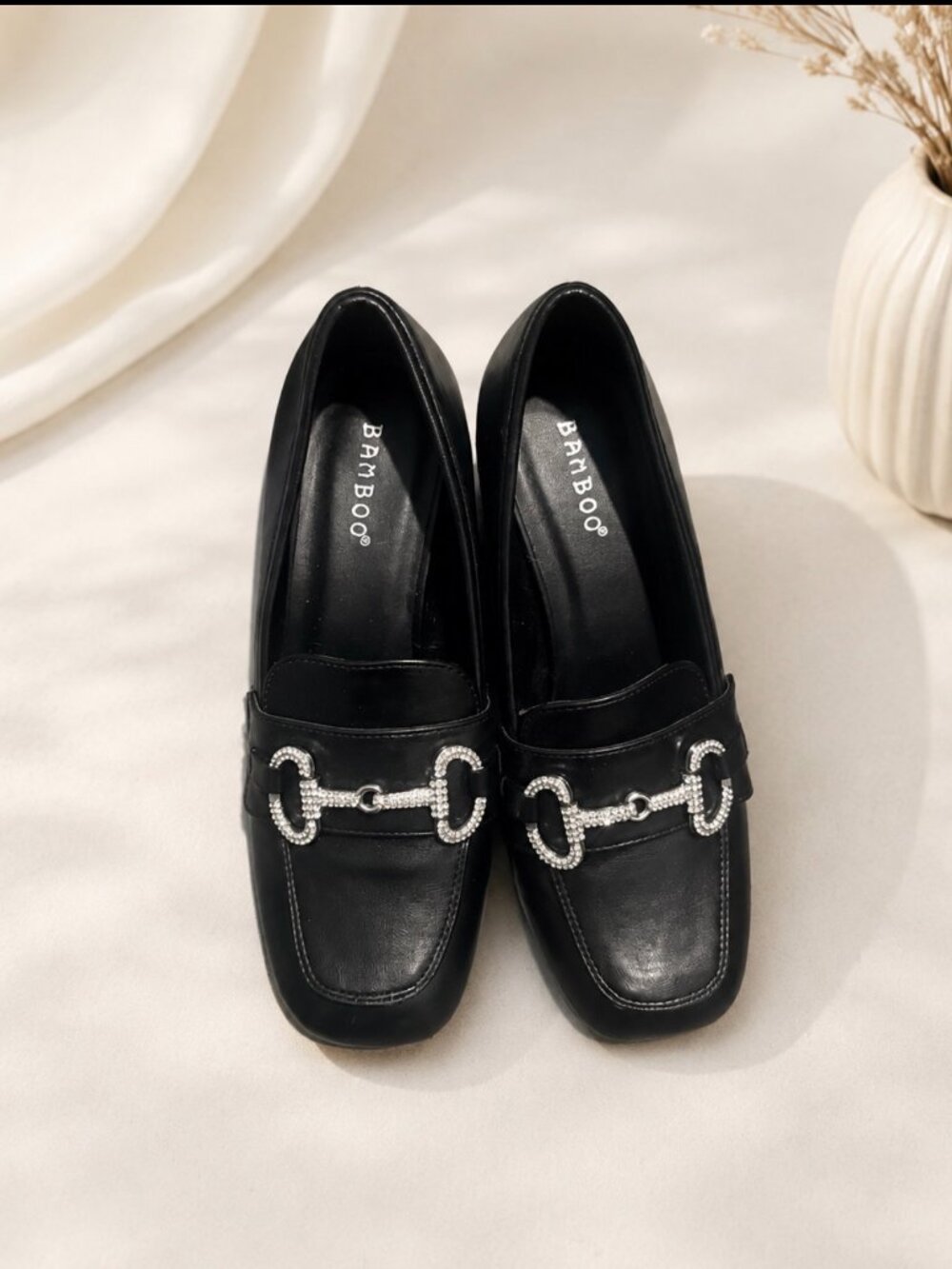 Bamboo black loafers with Rhinestone Bit Detail Women's size 8